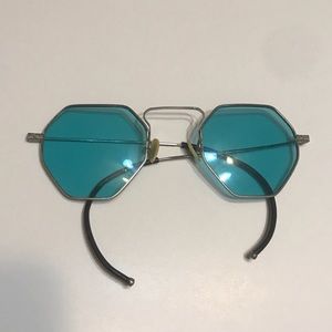 Vintage 70s Octagon Blue Lens Retro Sunglasses